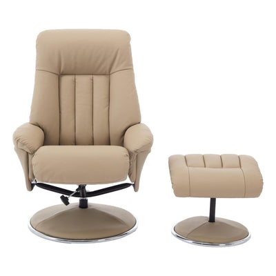 The Lyon - Genuine Leather Swivel Recliner Chair & Footstool in Pebble Cream - Refurbished