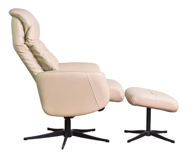 The Indiana Genuine Leather Swivel Recliner Chair in Cream with Black Star base - Refurbished