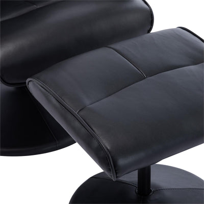 Memphis Swivel Recliner Chair & Footstool in Black Faux Leather - Refurbished