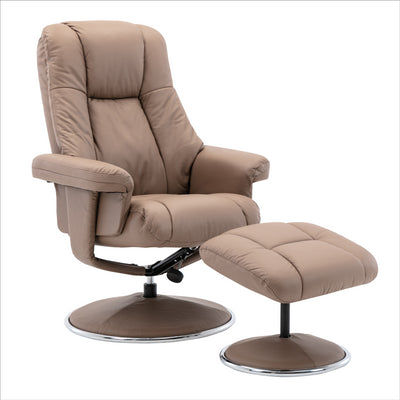 The Denver Swivel Recliner Chair & Footstool - Genuine Leather Earth - Refurbished