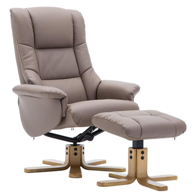 The Florence, Swivel Recliner Chair & Footstool in Earth PU Faux Leather - Clearance