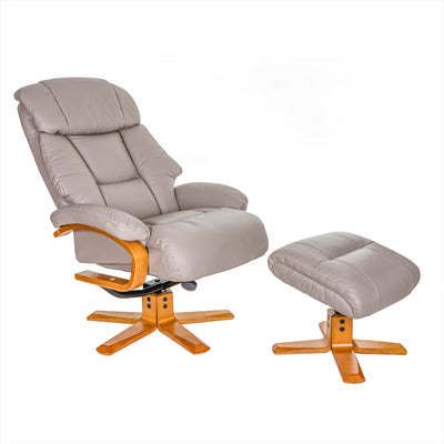 The Nice - Swivel Recliner Chair & Footstool In Pebble Genuine Leather - Clearance