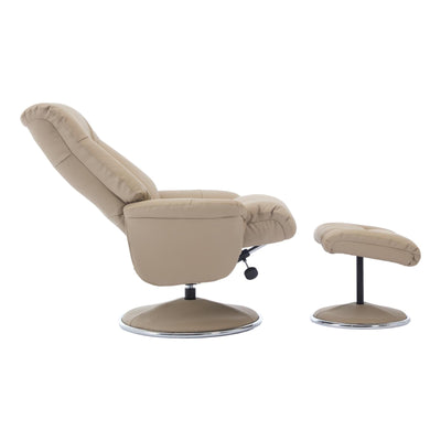 The Lyon - Genuine Leather Swivel Recliner Chair & Footstool in Pebble Cream - Refurbished