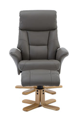 Marseille Faux Leather Swivel Recliner Chair In Grey With Footstool