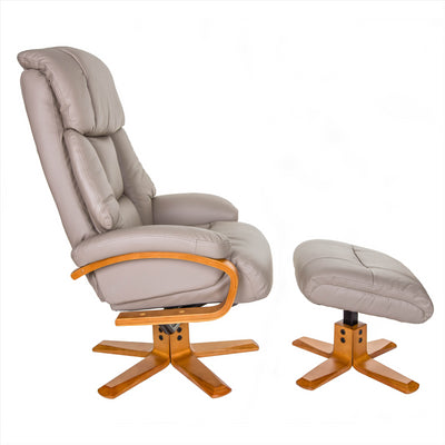 The Nice - Swivel Recliner Chair & Footstool In Pebble Genuine Leather - Clearance