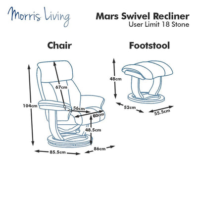 The Mars Genuine Leather Swivel Recliner Chair & Footstool In Black - Clearance