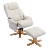 The Dubai - Swivel Recliner Chair & Footstool in Mushroom Plush Faux Leather - Refurbished