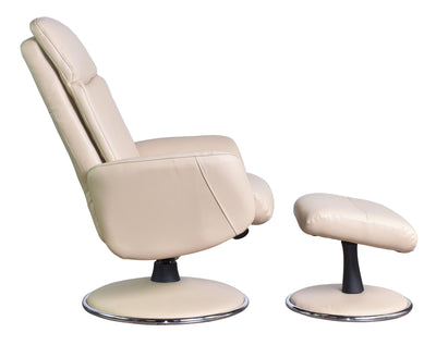 Dakota Genuine Leather Swivel Recliner Chair Cream with Match Base - Refurbished