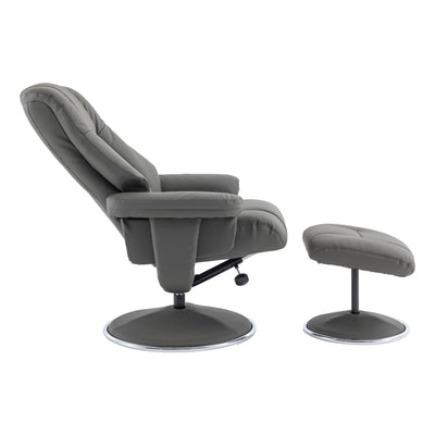 The Denver - Swivel Recliner Chair & Matching Footstool in Cinder Grey Genuine Leather Match