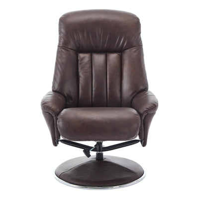 The Lyon - Genuine Leather Swivel Recliner Chair & Footstool in Brown