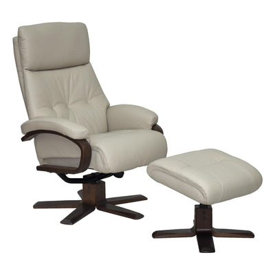 The Vienna - Swivel Recliner Chair & Matching Footstool in Mushroom Leather