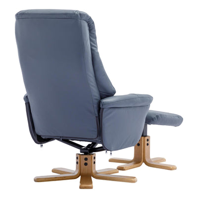 The Hawaii - Swivel Recliner Chair & Matching Footstool in Petrol Blue Genuine Leather