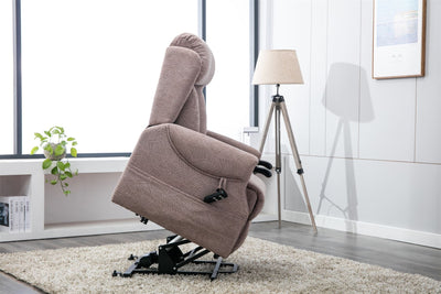 Denmark Dual Motor Riser Recliner Ergonomic Arm Chair Brushstroke Mocha Fabric - Refurbished