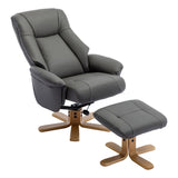 The Hawaii - Swivel Recliner Chair & Matching Footstool in Cinder Genuine Leather - Clearance