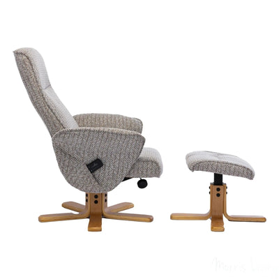 The Alexandria Swivel Recliner Chair & Footstool - Heat & Massage - Wheat Fabric - Refurbished Morris Living