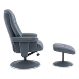 The Denver - Swivel Recliner Chair & Matching Footstool in Petrol Blue Genuine Leather Match Morris Living