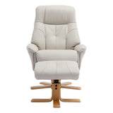 The Dubai - Swivel Recliner Chair & Footstool in Mushroom Plush Faux Leather - Refurbished