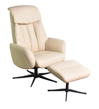 The Indiana Genuine Leather Swivel Recliner Chair in Cream with Black Star base - Refurbished