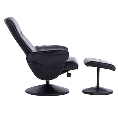 Memphis Swivel Recliner Chair & Footstool in Black Faux Leather - Refurbished