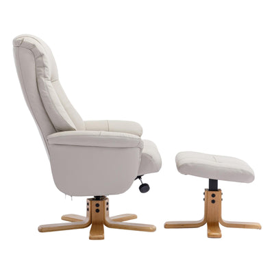 The Hawaii - Swivel Recliner Chair & Matching Footstool in Mushroom Genuine Leather