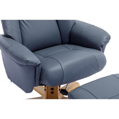 The Hawaii - Swivel Recliner Chair & Matching Footstool in Petrol Blue Genuine Leather