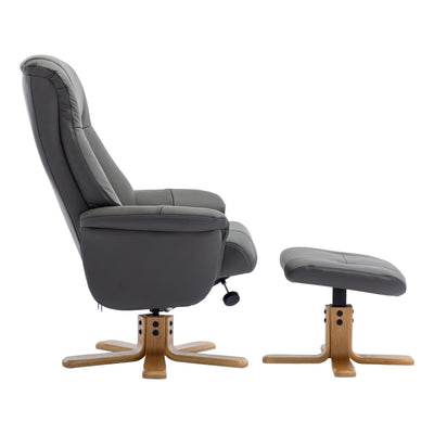 The Hawaii - Swivel Recliner Chair & Matching Footstool in Cinder Genuine Leather - Clearance