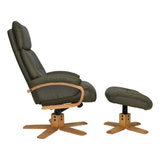 The Vienna - Swivel Recliner Chair & Matching Footstool in Olive Green Leather