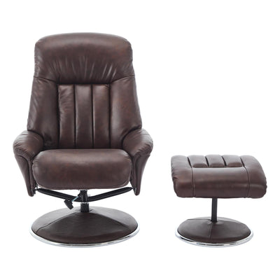 The Lyon - Genuine Leather Swivel Recliner Chair & Footstool in Brown