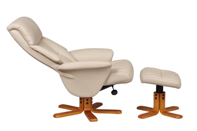 Marseille Faux Leather Swivel Recliner Chair And Footstool In Cafe Latte - Clearance