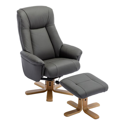 The Hawaii - Swivel Recliner Chair & Matching Footstool in Cinder Genuine Leather - Clearance