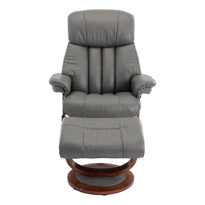 Hereford Genuine Leather Grey Swivel Reclining Chair Matching Footstool - Refurbished