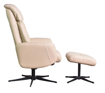 The Indiana Genuine Leather Swivel Recliner Chair in Cream with Black Star base - Refurbished