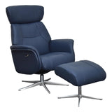 The Murcia - Swivel Recliner Chair & Matching Footstool in Navy Genuine Leather