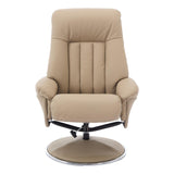 The Lyon - Genuine Leather Swivel Recliner Chair & Footstool in Pebble Cream