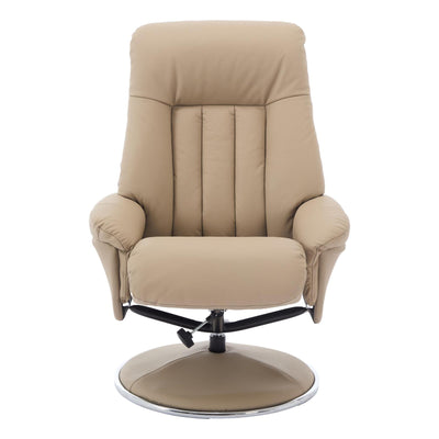 The Lyon - Genuine Leather Swivel Recliner Chair & Footstool in Pebble Cream