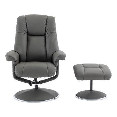 The Denver - Swivel Recliner Chair & Matching Footstool in Cinder Grey Genuine Leather Match