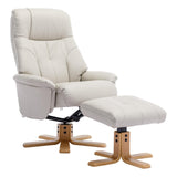 The Dubai - Swivel Recliner Chair & Footstool in Mushroom Plush Faux Leather - Refurbished