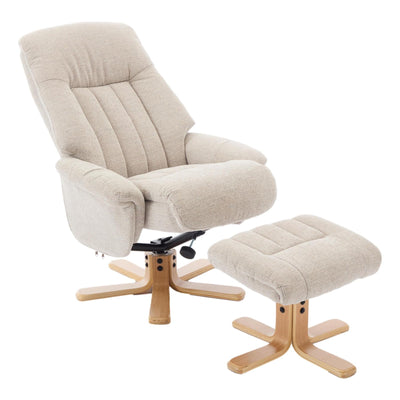 The Paris Swivel Recliner Chair & Footstool in Lille Sand Fabric