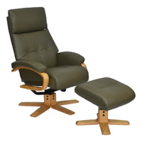 The Vienna - Swivel Recliner Chair & Matching Footstool in Olive Green Leather