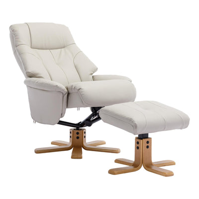 The Dubai - Swivel Recliner Chair & Footstool in Mushroom Plush Faux Leather - Refurbished