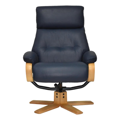 The Vienna - Swivel Recliner Chair & Matching Footstool in Navy Leather