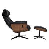 The Nordic - Luxury Premium Swivel Recliner - Walnut & Black Genuine Leather Chair with Matching Footstool