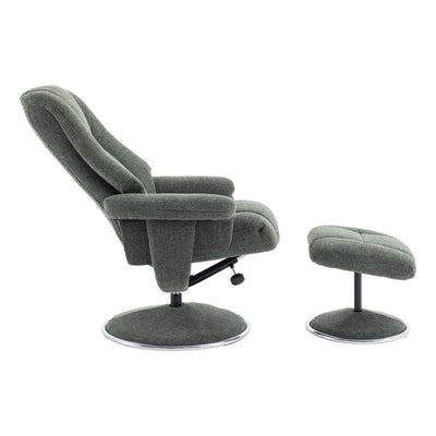 The Denver - Swivel Recliner Chair & Matching Footstool in Cha Cha Fern Fabric - Refurbished