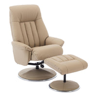 The Lyon - Genuine Leather Swivel Recliner Chair & Footstool in Pebble Cream - Refurbished