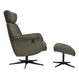 The Murcia - Swivel Recliner Chair & Matching Footstool Olive Green Leather