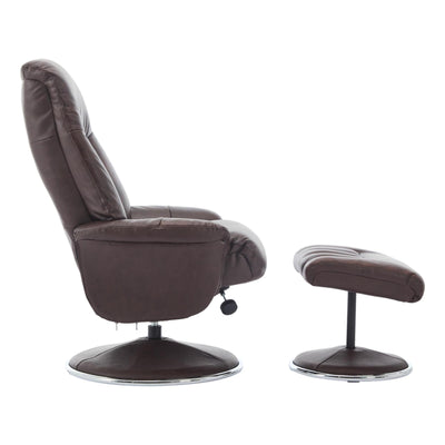 The Lyon - Genuine Leather Swivel Recliner Chair & Footstool in Brown