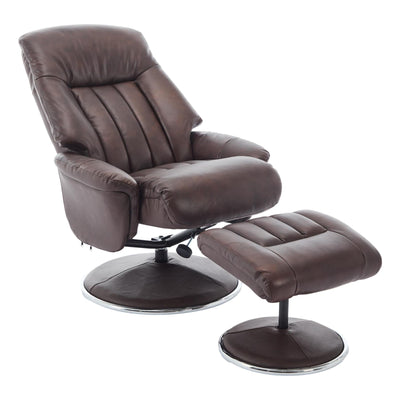 The Lyon - Genuine Leather Swivel Recliner Chair & Footstool in Brown