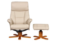 Marseille Faux Leather Swivel Recliner Chair And Footstool In Cafe Latte - Clearance