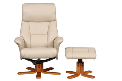 Marseille Faux Leather Swivel Recliner Chair And Footstool In Cafe Latte - Clearance