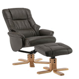 Cairo Swivel Recliner Chair & Footstool in Charcoal Plush Faux Leather - Clearance